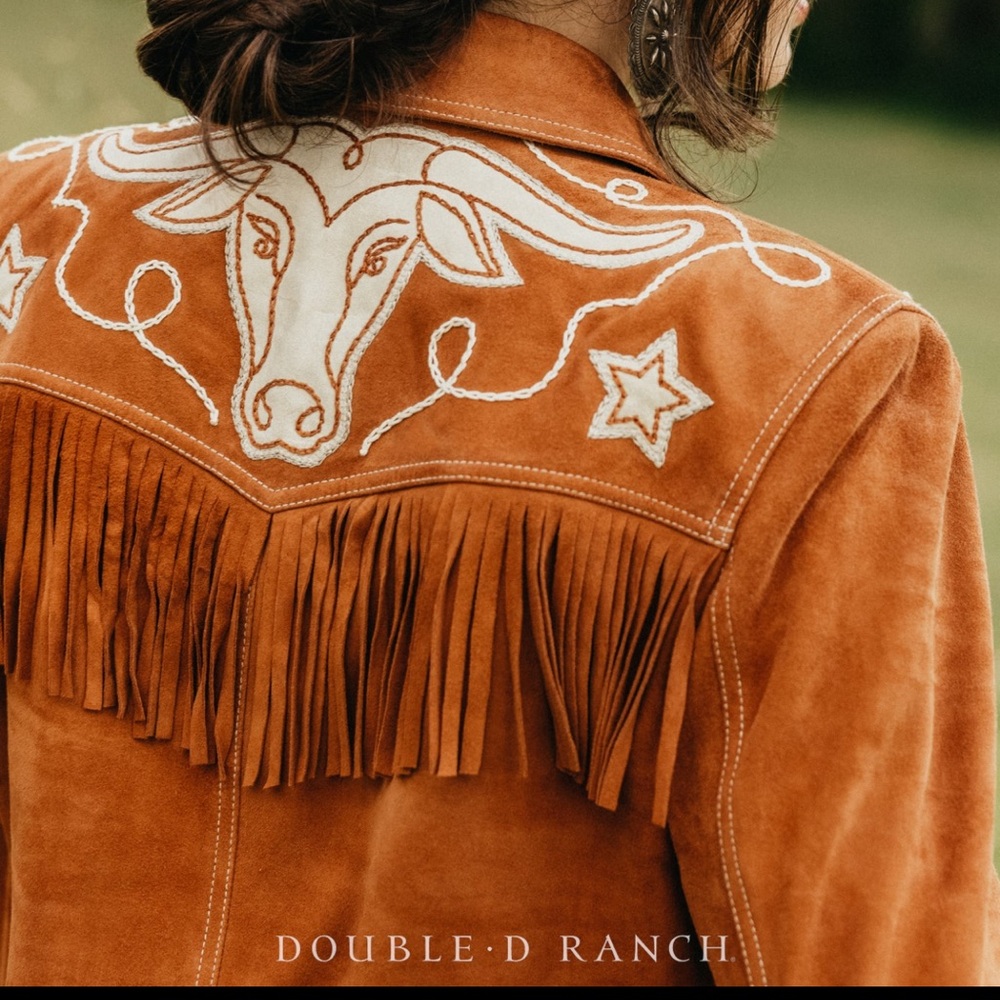 Double. D Ranch Dobie leather Fringe Jacket roping steer DDR concho Rtl $995 M - Picture 6 of 7